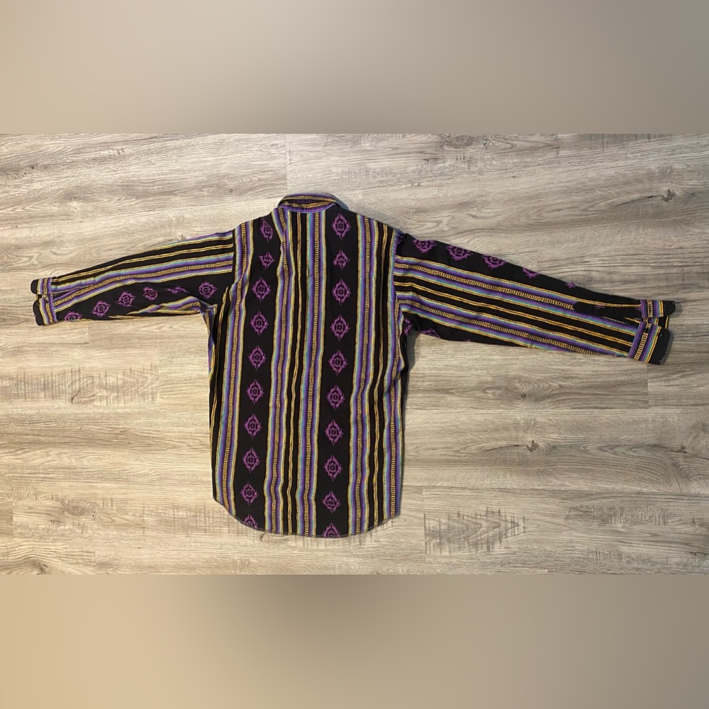 Wrangler Men's Striped Button-Down Shirt in Black, Purple & Yellow - Picture 3 of 7